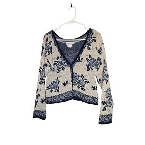 Cottagecore Coquette Floral Knit Cardigan Soft Girl GrandmaCore Sweater Size M